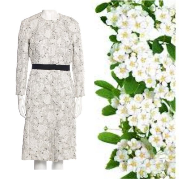 *$3.700 OSCAR DE LA RENTA GORGEOUS SILK MIX FLORAL IVORY BLACK COAT 6 - Picture 1 of 6